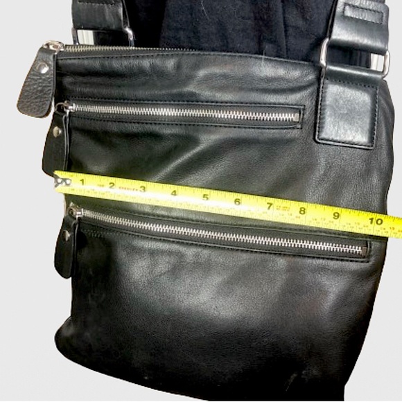 MARGOT Black Leather Messenger Bag 2 Ext. Front Zipper Pockets Top Zip Closure - Picture 13 of 17